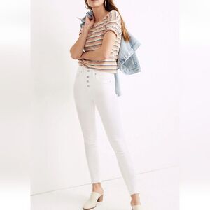 Madewell 9" Mid Rise Button Front Skinny Jeans Pure White Women's Size 34